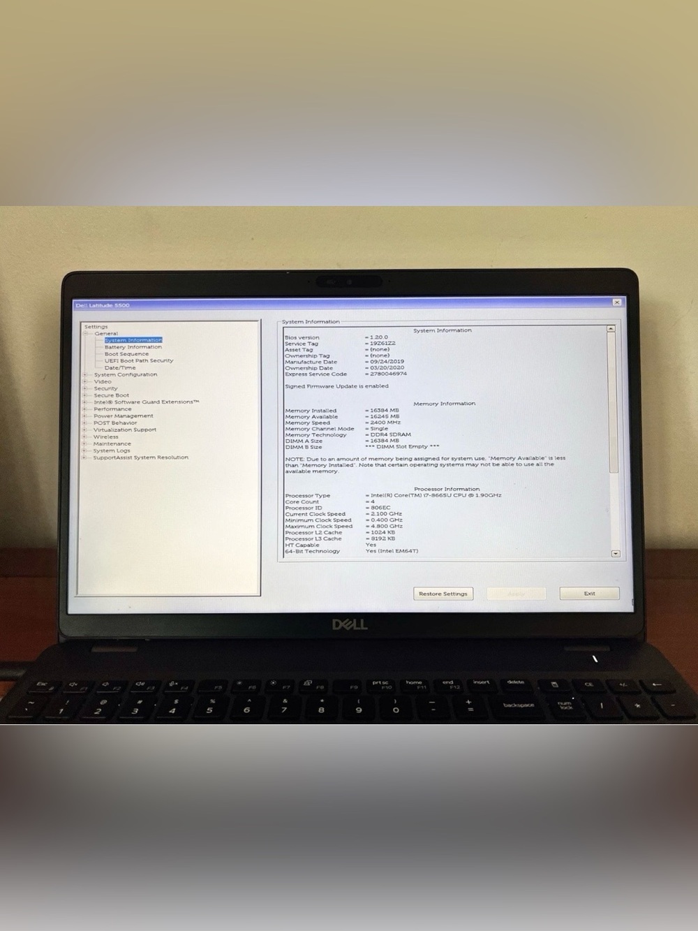 Dell Latitude 5500 Intel Core i7-8665u 1.90Ghz 16GB Ram 256GB SSD. - Picture 2 of 8